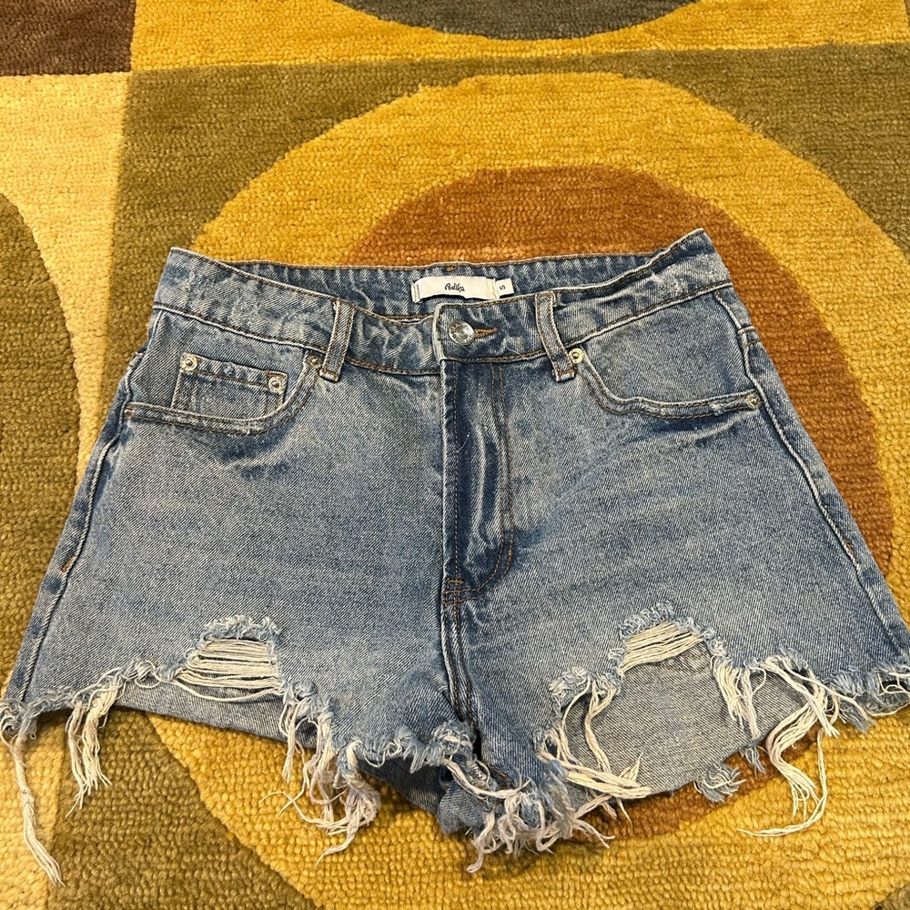 Adika Cheeky Denim Jean Shorts Distressed High Waisted Size Small Runs Small